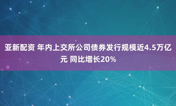 亚新配资 年内上交所公司债券发行规模近4.5万亿元 同比增长20%